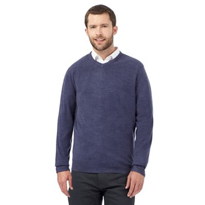 The Collection Big and tall blue plain v neck jumper